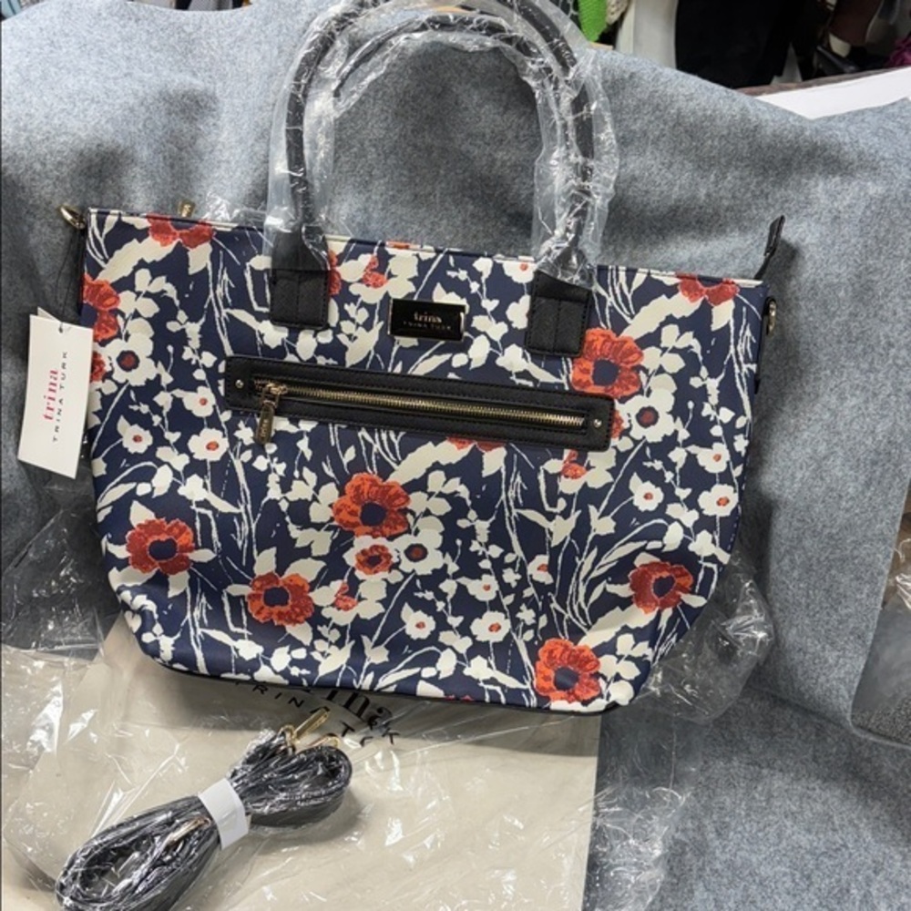 Trina Turk vegan leather double handled print tote Vibrant Multicolor purse